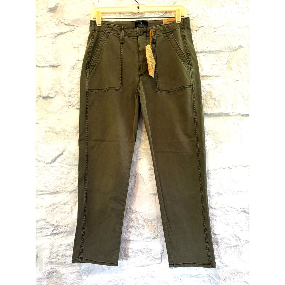 American Eagle Vintage Hi Rise Utility Pants Olive Drab Button Fly Stretch 6 NWT